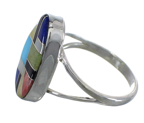 Southwest Genuine Sterling Silver And Multicolor Inlay Jewelry Ring Size 7-3/4 VX58616
